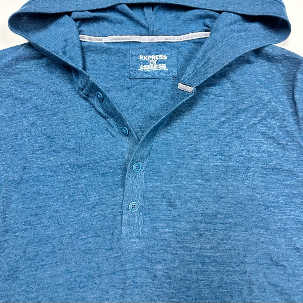 Express Men’s Blue Henley Shirt with Hood - Picture 4 of 8